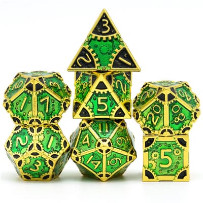Dobbelstenenset Metaal Steampunk Groen