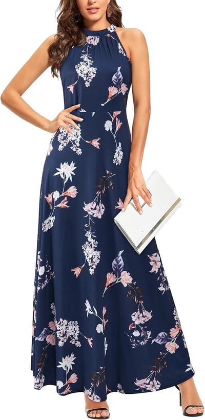 Maxi-jurk voor dames met bloemenprint, halterhals, sexy en elegante lange jurk voor feest en bruiloft