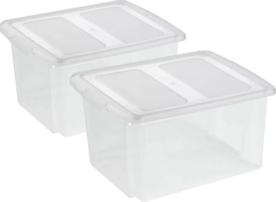 Sunware opslagboxen set - 2x stuks - 32 liter - transparant - 45 x 36 x 24 cm - afsluitbare deksel