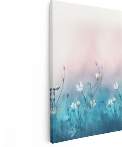 Artaza Canvas Schilderij Wilde Bloemen - 20x30 cm - Klein - Muurdecoratie Bloemenveld - Wanddecoratie Woonkamer - Kamer Accessoires