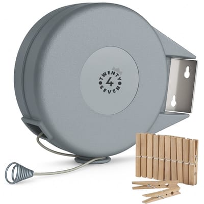 Twenty4seven® Uittrekbare Waslijn Buiten & Binnen - 15 Meter Waslijndraad - Automatische Roldrooglijn met Ophangbeugel - Wasdraad Oprolbaar