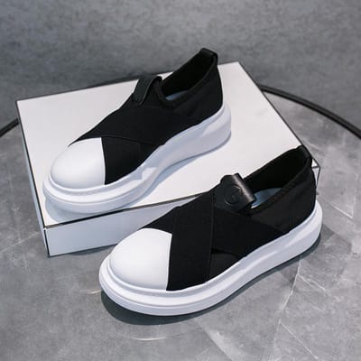 Lycra Elastische Stof Ademend Dikkere Zool Witte Schoenen Dames Nieuwe Luie Instappers Shell Enkele Schoenen 39