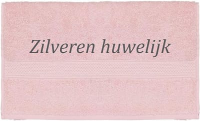 Handdoek - Zilveren huwelijk - 100x50cm - Roze