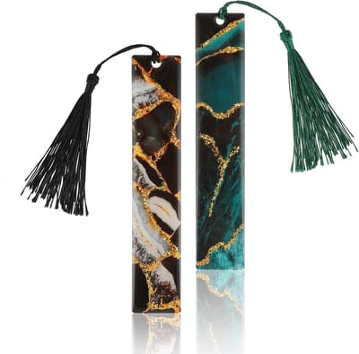 Elegante Epoxy Gouden Folie Boekenleggers met Marmertextuur, 2 Stuks, Persoonlijke Cadeaus voor Studenten en Boekenliefhebbers