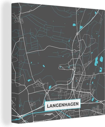 Canvas Schilderij Langenhagen – Stadskaart – Blauw – Plattegrond – Stadskaart – Kaart - Duitsland - 20x20 cm - Wanddecoratie
