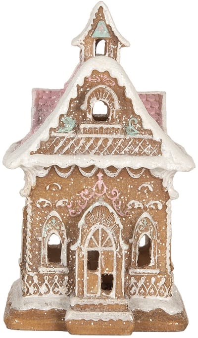 Clayre & Eef Gingerbread house met LED 9x10x15 cm Bruin Kunststof