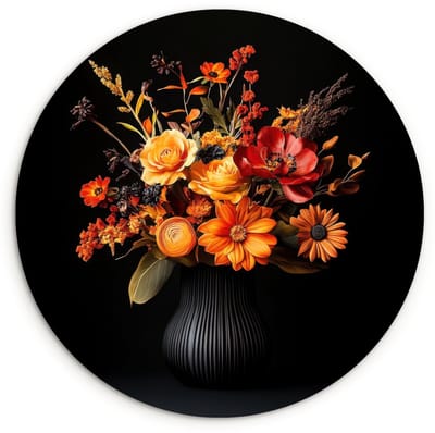 WallCircle® Wandcirkel 120x120 cm - Muurcirkel Herfst - Boeket - Oranje - Muurdecoratie woonkamer - Wanddecoratie slaapkamer - Kamer decoratie accessoires - Ronde schilderijen XXL