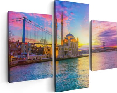 Artaza Canvas Schilderij Drieluik Kleurrijke Ortakoy Moskee In Instanbul - 90x60 - Foto Op Canvas - Canvas Print