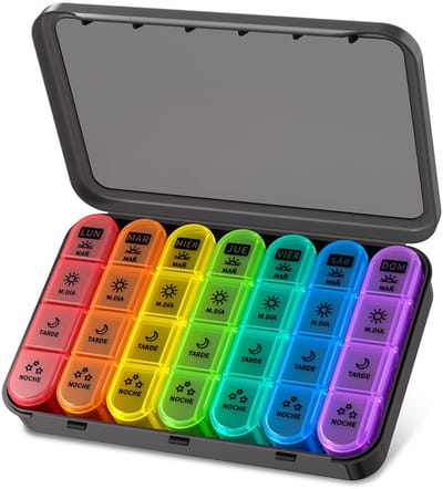 Dailygoods- Tablettenbox 7 Dagen - Draagbare Medicijnbox - 4 Vakken - Pillendoos voor Vitaminen - Veiligheidswaarschuwing - Eenvoudig te Vullen