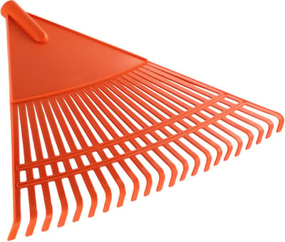 KADAX Robuuste hark van kunstfluweel, bladhark zonder steel, brede hark, bladbreken, tuinhark, bladwaaier, bladveger (driehoekig oranje 60 cm)
