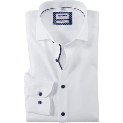 OLYMP Level 5 body fit overhemd - mouwlengte 7 - twill - wit - Strijkvriendelijk - Boordmaat: 41 (EU maat: L)