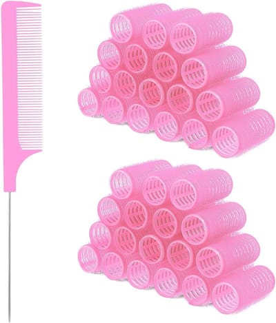Dailygoods- Haarrollers Hitteloos - 18 Stuks - Roze Kunststof - Professionele Krulspelden - Voor Doe-Het-Zelf Kapsels - Afmeting 6,2 x 2,5 cm