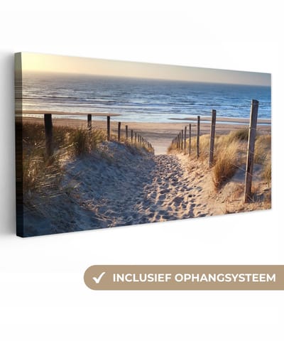 Canvas - Schilderij - Strand - Zee - Duin - Kamer decoratie - Schilderijen op canvas - Muurdecoratie - 40x20 cm