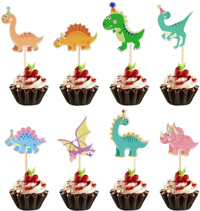 Dailygoods- Taarttoppers 32 Stuks - Taartdecoratie Kinderen - Verjaardagsfeest - Babyshower - Dinosaurus Thema - Feestelijke Decoratie