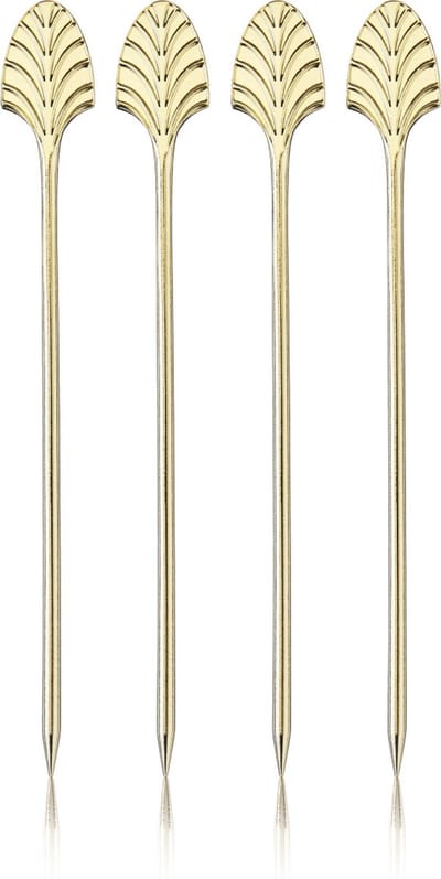 Viski Art Deco Cocktailprikkers - roestvrijstaal - goudkleur - 4 stuks