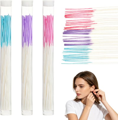 Verpakking met 180 oorreinigers - reiniging draadjes voor oorpiercings - oorreiniging - oorpiercing verzorging - 60 draadjes per doos - drie kleuren