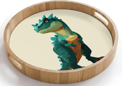 Dienblad rond 40x40 cm - Schootdienblad hout - Stekels - Dino - Blauw - Gespierd - Borrelplank rechthoek - Plateau houten dienbladen