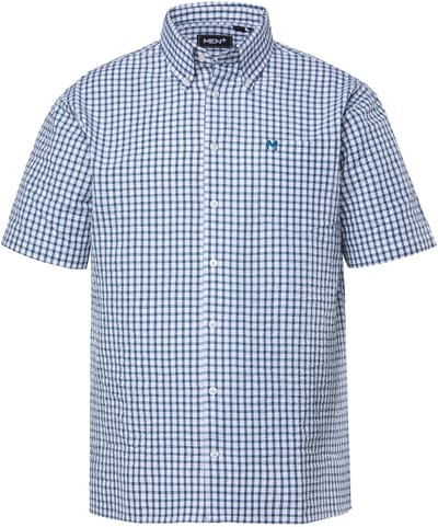 Men Plus - Heren - Ruitenoverhemd korte mouw seersucker buttondown-kraag - Midden groen - Maat 3XL