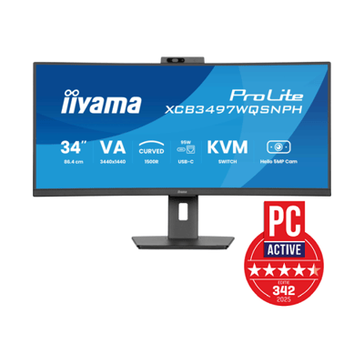 iiyama ProLite XCB3497WQSNPH-B1 - 34 inch - WQHD - VA - USB-Hub (4x) - Verstelbaar - USB-C Dock - Curved - Hello Cam