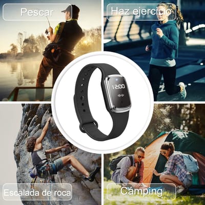 Muggenwerende armbanden, temperatuur- en tijdweergave, waterdicht, ultrasoon, USB, oplaadbaar, anti-muggenhorloge, voor binnen en buiten, geschikt voor volwassenen en kinderen, zwart