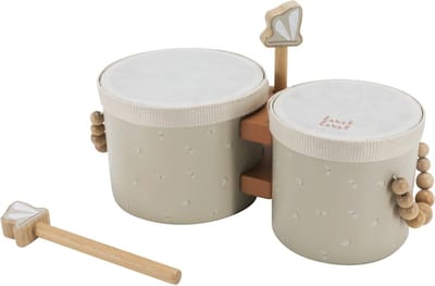Label Label Houten Bongo's - Muzikaal Speelgoed - Inclusief Stokjes en Handvaten - Stimuleert Muzikale Ontwikkeling en Ritmegevoel - Vanaf 18 Maanden - Nougat