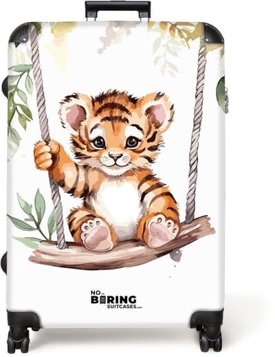 NoBoringSuitcases.com® - Koffer groot - Reiskoffer lichtgewicht - Schommelend tijgerwelpje waterverf tekening - Rolkoffer met 4 wielen - Grote trolley XL - 98 liter bagage