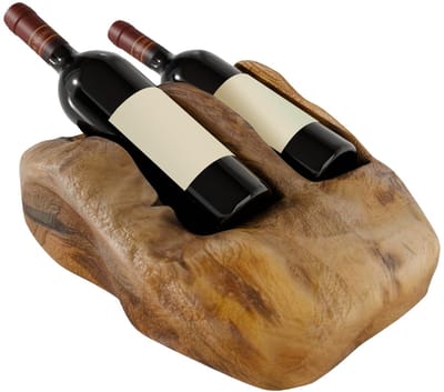 Flessenrek van hout voor 2 flessen wijn, decoratief object van wortelhout voor keuken, eetkamer, woonkamer