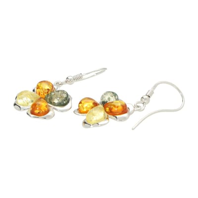 La Rosa Princesa Klavertje Vier Oorbellen Dames - 925 Sterling Zilver - Amber (Barnsteen) - Gerhodoneerd - Geluk sieraad - Groen/Cognac
