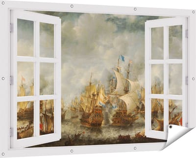 Gards Tuinposter Doorkijk Slag bij Terheide - Jan Abrahamsz. Beerstraten - 150x100 cm - Tuindoek - Tuindecoratie - Wanddecoratie buiten - Tuinschilderij
