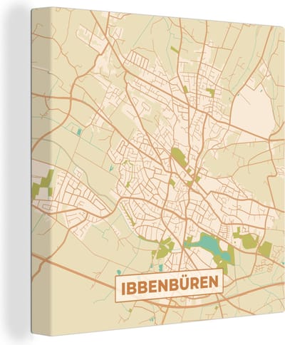 Canvas Schilderij Ibbenbüren - Vintage - Kaart - Plattegrond - Stadskaart - 20x20 cm - Wanddecoratie