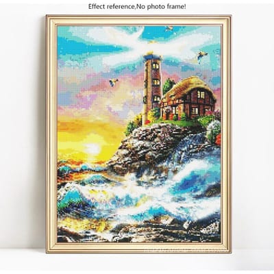 Diamant Schilderij Landschap Vuurtoren Volledige Ronde Strass Steen Afbeelding Borduurwerk Verkoop Diamant 20X30