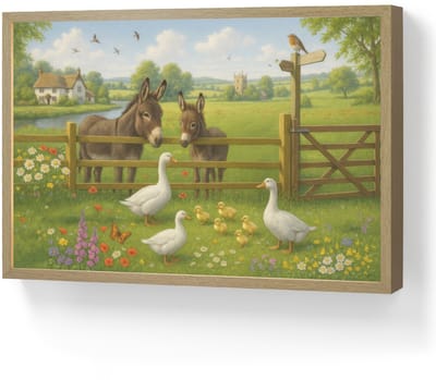 Wandlamp 60x40 cm - Oplaadbaar - Ezels - Ganzen - Kleurrijk - Wandlampen binnen woonkamer - Slaapkamer lamp - Decoratieve nachtlamp - Vloerlamp draadloos