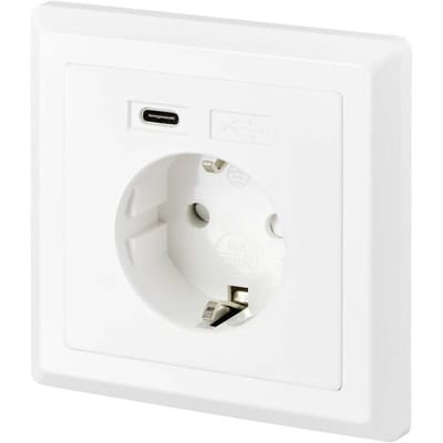 Sygonix SY-5238674 Stopcontact (onderbouw) Power Delivery, Aanraakbeveiliging, Met USB-C Wit