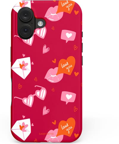 Casetastic hoesje geschikt voor Apple iPhone 16 - MagSafe - Dubbellaagse bescherming - Liefdesbrief - Fashion Case - Bordeaux Lichtroze