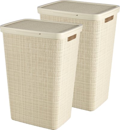 Curver Jute Wasmand met deksel 58L - 2 stuks - Gebroken Wit