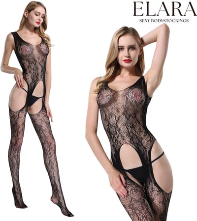 Elara - Elodie - Bodystocking Erotische Lingerie met Open Kruis - Catsuit - S t/m XL - Sexy Dames Lingerie