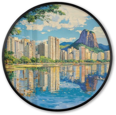 Poster in lijst Rond - Fotolijst 60x60 cm - Posters - Berg - Skyline - Strand - Water - Ronde posterlijst zwart - Decoratie - Wanddecoratie woonkamer - Muurdecoratie slaapkamer