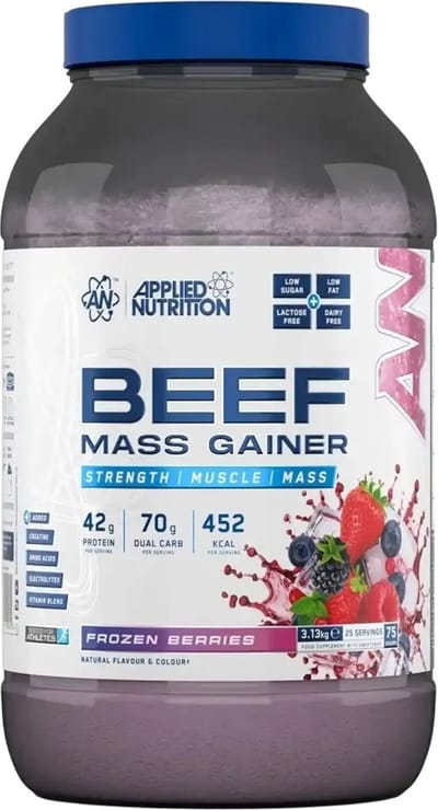 Beef Mass Gainer Frozen Berries – 3.13 kg – Applied Nutrition – Hoogwaardige Spiermassa Gainer – 42g Eiwit per Portie – Lactosevrij - Weight Gainer