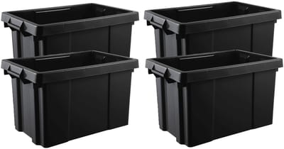 EDA Opbergbox/opbergkrat 54 L - 4x - zwart - kunststof - L60 x B40 x H33 - stapelbaar/nestbaar - opbergbak - opbergen