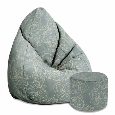 DreamRoots Oxford Zitzak voor Volwassenen – Luxe Beanbag met Voetsteun en Afneembare Hoes – Inclusief Vulling – 80x80x120 cm - Floral Elegant Leaves