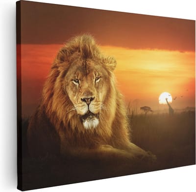 Artaza Canvas Schilderij Leeuw - 40x30 cm - Klein - Wanddecoratie Dierenkop - Muurdecoratie Savanne - Schilderijen Op Canvas