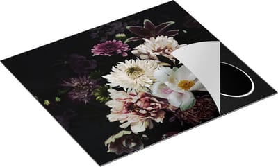 Chefcare Inductie Beschermer Diverse Bloemen op Zwart Achtergrond - 60x50 cm - Afdekplaat Inductie - Kookplaat Beschermer - Inductie Mat