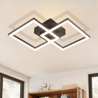 NETTLIFE Plafondlamp LED - Zwart - modern - vierkant - 4000K Neutraal wit Licht - 2 Lichts - geometrische Design - Plafondverlichting - 24W - voor Woonkamer | Slaapkamer | Keuken | Gang