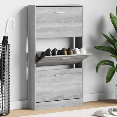 vidaXL - Schoenenkast - 59x17x108 - cm - bewerkt - hout - grijs - sonoma