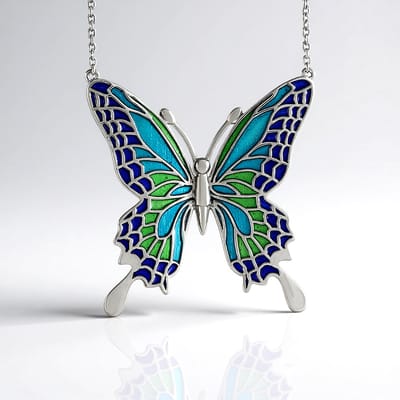 Cavill - 925 Sterling Zilveren Halsketting met Verstelbare Vlinderhanger - Blauwe & Turquoise Geometrische Accenten - Elegante Sieraad voor Vrouwen
