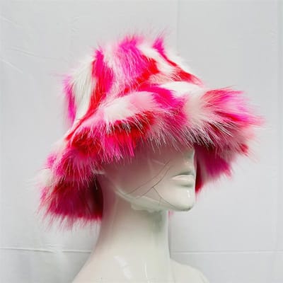 Nouveau Chapeau Seau Chaud d'Hiver pour Femmes en Fausse Fourrure Mode Large Bord Couleur Unie Chapeaux de Pêcheur Extérieur Hommes Vacances Décontracté Casquette Panama pink