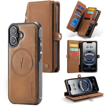 Casemania Hoesje Geschikt voor Apple iPhone 17 - Sienna Brown - Geschikt voor MagSafe - Luxe Kunstlederen 2 in 1 Portemonnee Book Case met Extra Vakken