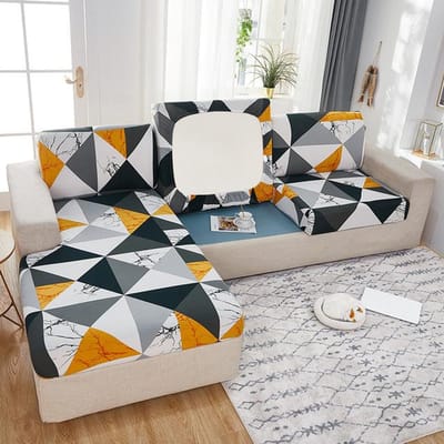 Rekbare Bedrukte Bankkussenhoes Anti-Vuil Huisdecoratie Wasbare Bankhoezen Voor Huisdieren Kinderen Woonkamer Meubels Bankhoes Normal Size (S)-1PC gray