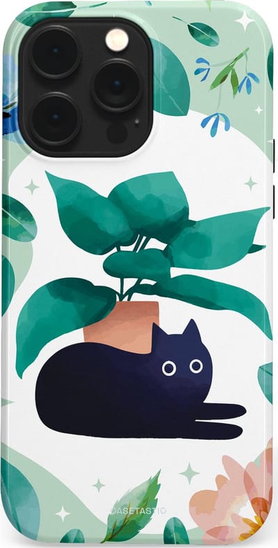 Casetastic hoesje geschikt voor Apple iPhone 14 Pro Max - MagSafe - Dubbellaagse bescherming - Plantenkat - Fashion Case - Lichtgrijs Turquoise Wit Mintgroen