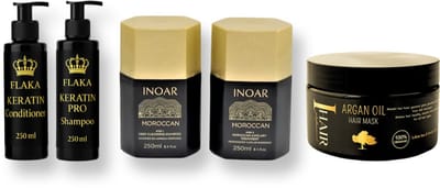 Inoar Moroccan marokaanse keratine behandeling 2x250ml & Shampoo & Conditioner na Keratinebehandeling & Masqué